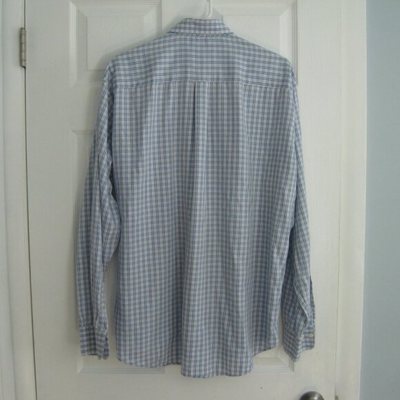 Peter Millar Long Sleeve Button Down Dress Shirt XL Blue White Plaid Cotton Silk - Picture 2 of 10
